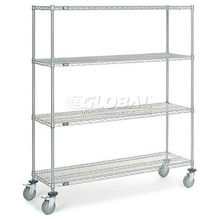 Nexel 4 Shelf Truck, Chrome, 60inW x 18inD x 69inH, Polyurethane Swivel Casters, 2 Brakes 168216B